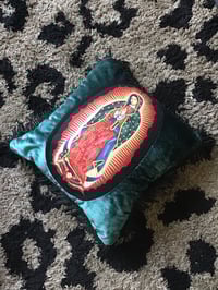 Image 5 of Virgin of Guadalupe cushion in real velvet with black fringe