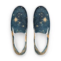 Image 2 of Celestial Night Sky Stars and Clouds Painting Men's Slip On Canvas Shoes