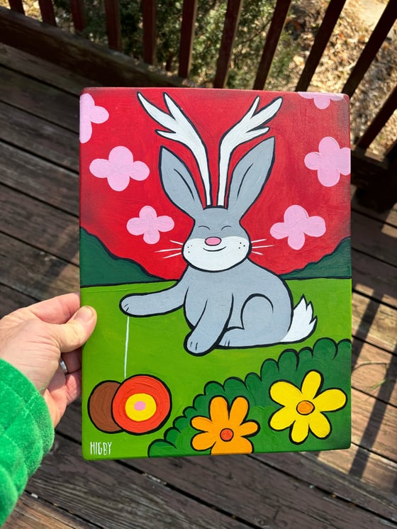 Image of The Jackalope with a Yo-Yo small wooden canvas