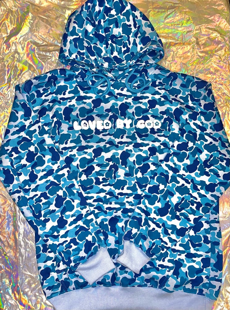 Image of “LOVED BY GOD” BLUE CAMO HOODIE