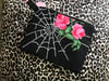 Spider web rose black and pink cotton purse