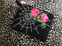 Image 1 of Spider web rose black and pink cotton purse