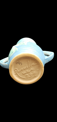 Image 10 of Set of 2 Vintage Roseville Pottery Water Lily Vases 73-6"