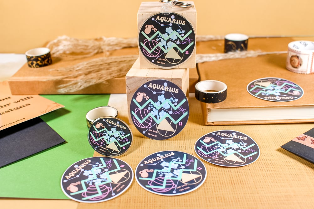Image of Aquarius Astrology Collection | Keychain, Pin & Sticker 