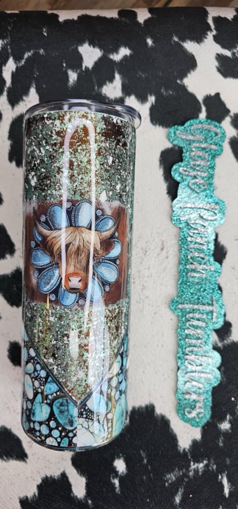 Image of 20 oz. Turquoise stone highland cow