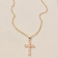 Image 2 of Frosty Pink Cross Necklace