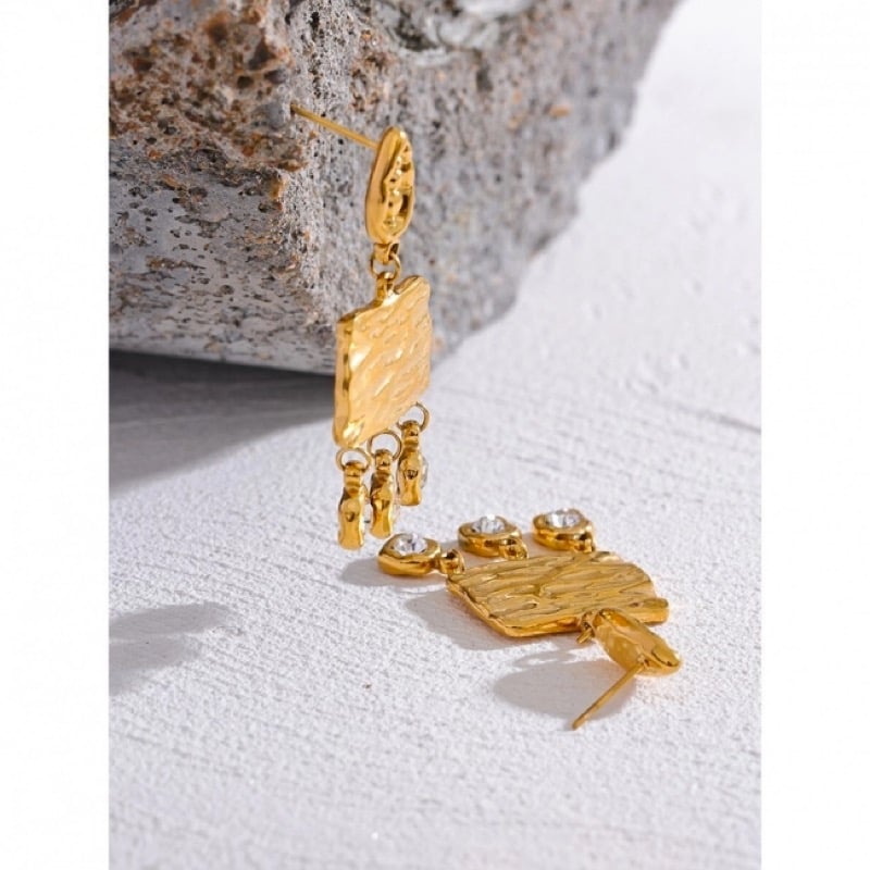 Image of PALOMA 18ct Gold plated Geometric Textured Earrings 