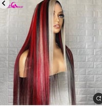 Image 4 of 28 inch straight T1B/613 red wig 