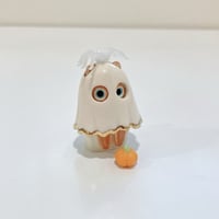 Image 5 of Glow in dark ghost mask, pumpkin, and spider flame point siamese cat ceramic figurine 