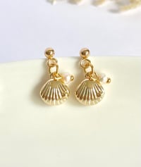 Image 3 of Tiny Sea Shell & Pearl Earrings