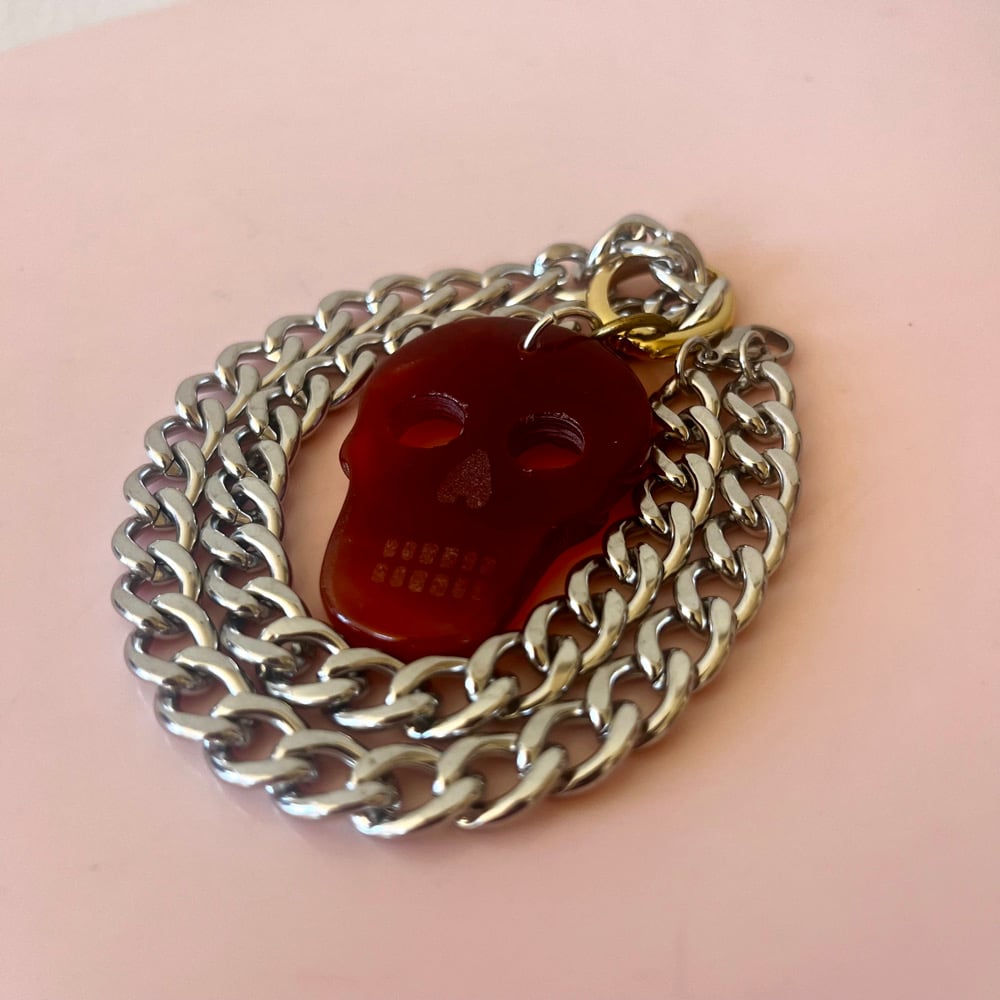 Image of XL Agate Skull Necklace on Chunky Chain