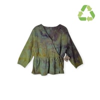 Image 1 of ♻️ UPCYCLED L 100% Cotton Overdyed Wrap Top in Muted Earthy Ice Dye