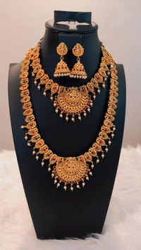 Image 5 of Ravina- Combo Temple Jewelry Necklace Set featuring Goddess Laxmi