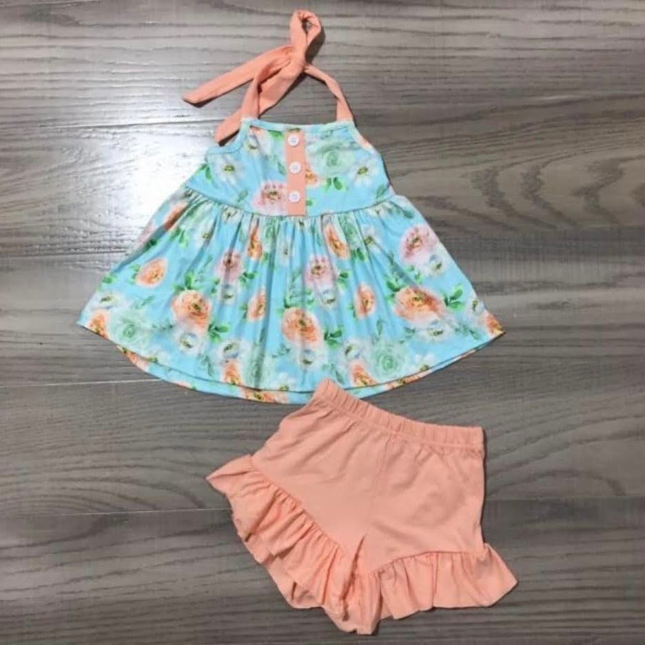 Girls Halter Top + Ruffle Shorts 2pc Set