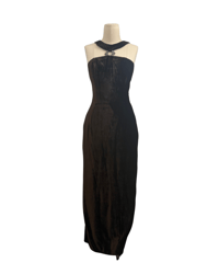 Image 1 of Brown velvet cross-back gown