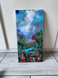 Image 1 of “I’m so happy you are here” acrylic on wood 10 x 20”