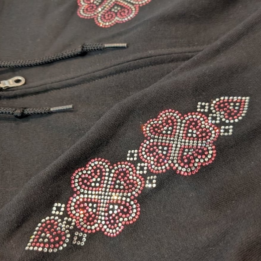 Image of Rhinestone Zip-up Hmong Elephant Foot Heart Hoodie