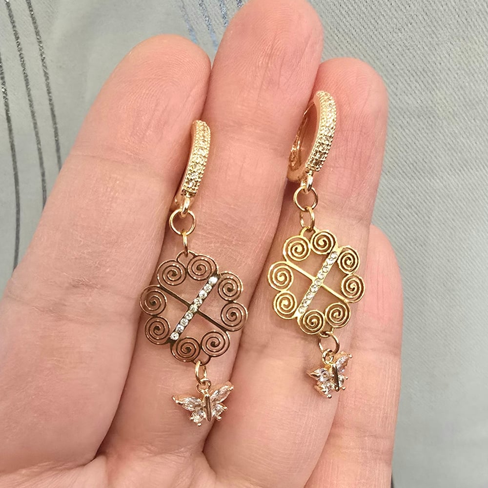 Image of Butterfly Huggies Earrings- Hypoallergenic, 18K Gold Plated, Cubic Zirconia