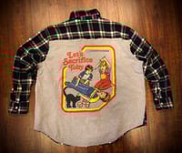 Upcycled “Let’s Sacrifice Toby” t-shirt flannel