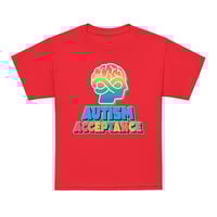 Image 12 of Youth t-shirt Autism Acceptance infinity brain colorful back autism facts for person behind 