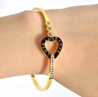 Image 1 of Stainless Steel Heart w/ Zircon Bangle