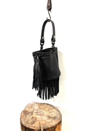 Image 2 of Midnight Black Fringed Leather Top Handle Bucket 