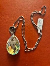 Image 1 of Steampunk repurposed necklace with chandelier crystal and antique key and metal button