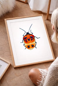 Image 5 of Camellia Shield Bug Art Print, Watercolor Shield Beetle Illustration, Insect Wall Decor