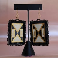 Image 3 of Black & Gold Geo Beaded Earrings