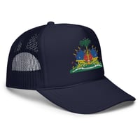 Image 2 of Patriotic Haiti Flag Foam trucker hat [Dèyè Lakay]