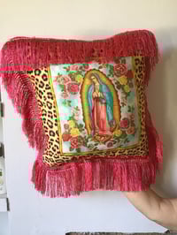 Image 2 of Raspberry Pink Fringe Virgin Leopard Cushion Cover