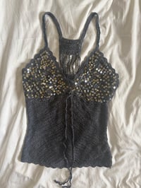 Image 9 of Vintage Y2K grey crochet beaded and sequin racer back cami