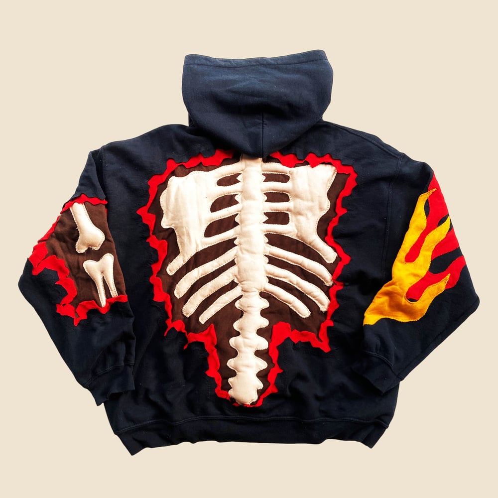 REWORKED FLAME 3D PUFF SKELETON HOODIE SIZE XL