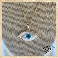 Image 2 of Natural White Shell Evil Eye 🧿 Pendant With 18'' Inch Gold Layer Necklace