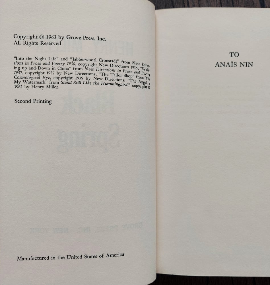 Black Spring, by Henry Miller.