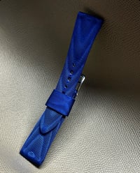 Image 3 of Blue Moiré Hand-rolled Watch Strap - Black Tie Collection