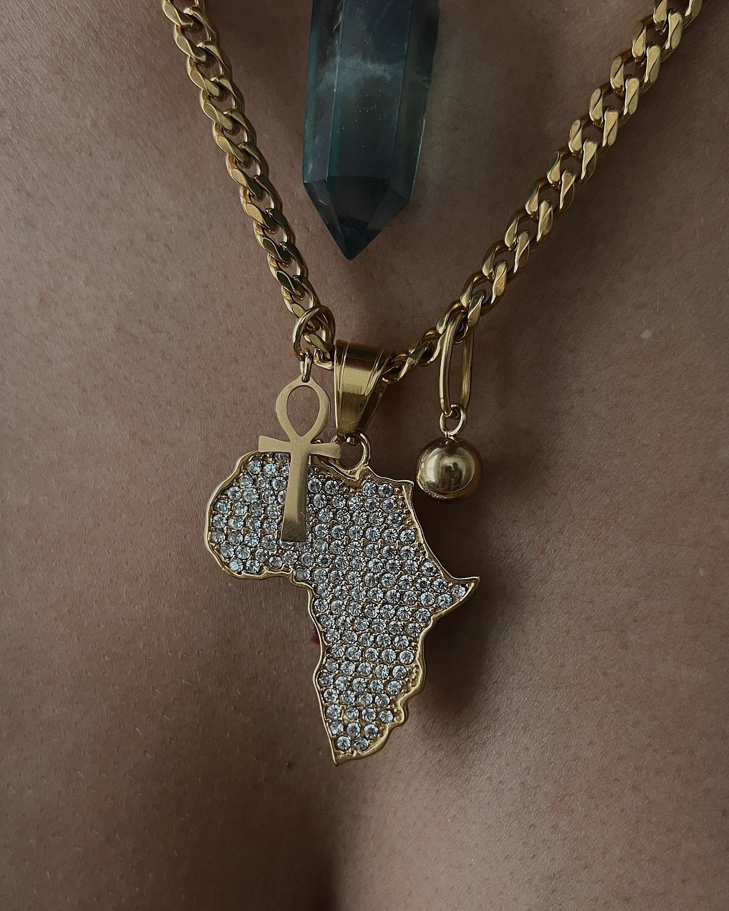 Image of FLOURISH • CZ Ankh and Africa Necklace
