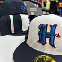 Image 1 of New Era 59Fifty White-Navy “Repeat”