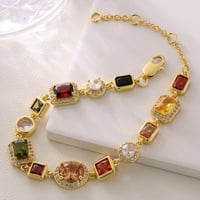 Image 2 of USA Warehouse 10MM Colourful Gemstone Chain 18K Gold Plated Multi Colored CZ Zirconia Jewelry Gem St