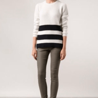 Image 2 of VINCE beige and navy cable knit crew neck long sleeve sweatshirt