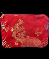 Image 3 of Chinese Dragon Silky Red and Gold Zippered Clutch 