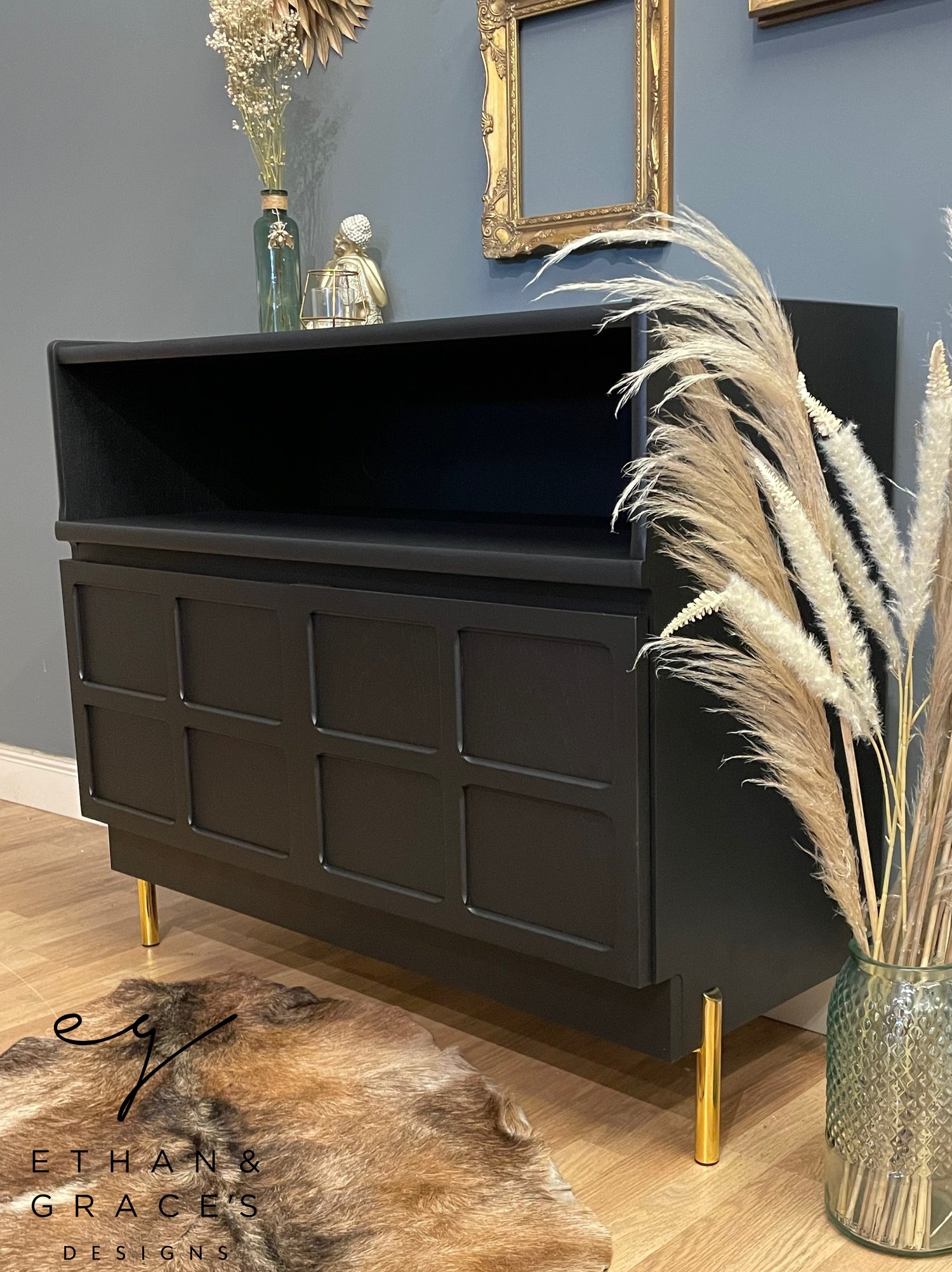 Image of Black Nathan sideboard with gold legs 