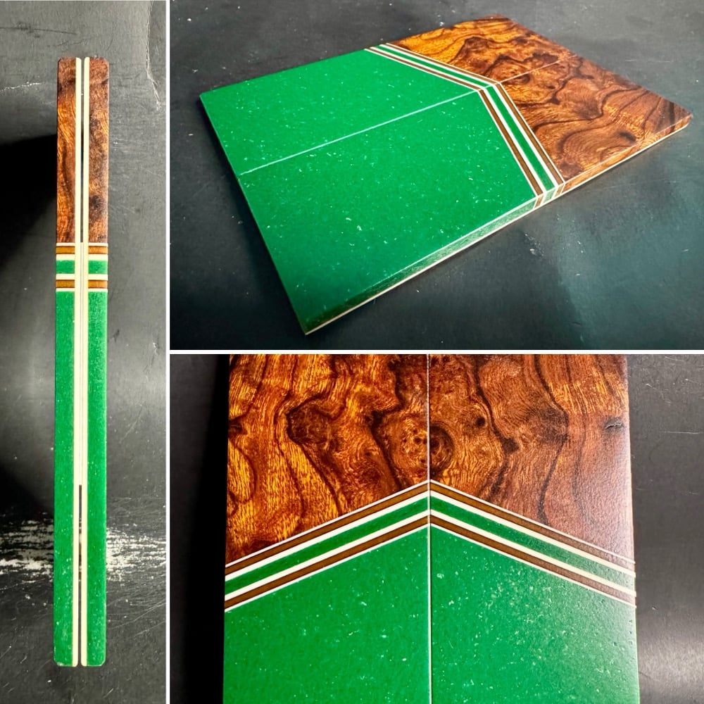 Image of Ironwood Burl & Green Glass Micarta Segmented Knife Scales