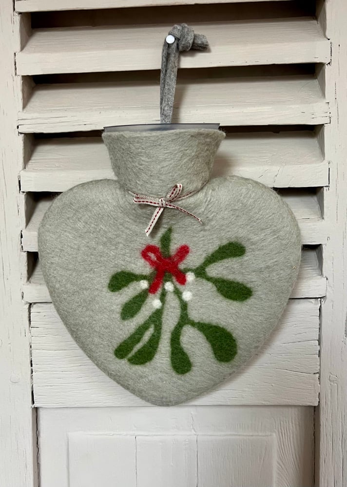 Image of Bouillotte forme Coeur Laine Mérinos : Mistletoe 