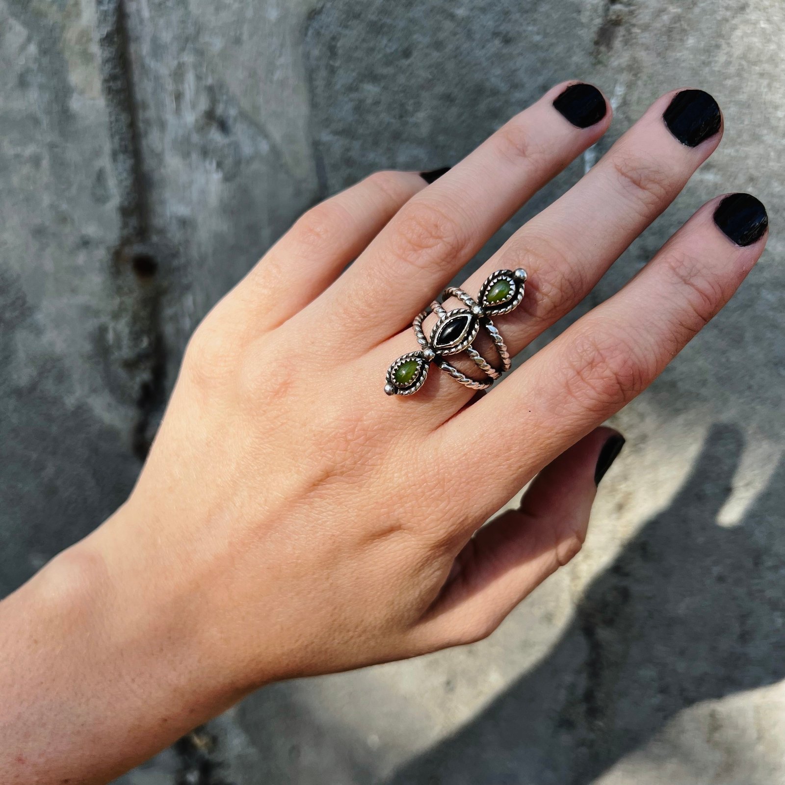 ༜✺ Triple Band Onyx Ring ✺༜ | Dagger Moon Jewelry