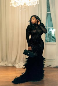 Image 1 of KAELIE BLACK FEATHER DRESS