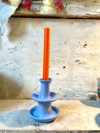 Image 4 of Small Wheel Thrown Candle Stick - Corn Flower Blue