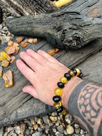 Image 3 of Large Amber and Bog oak bead bracelet 