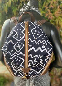 Image 1 of Designs By IvoryB Backpack Navy Blue Mudcloth Print 