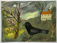 Blossom morning with crow - original painting 